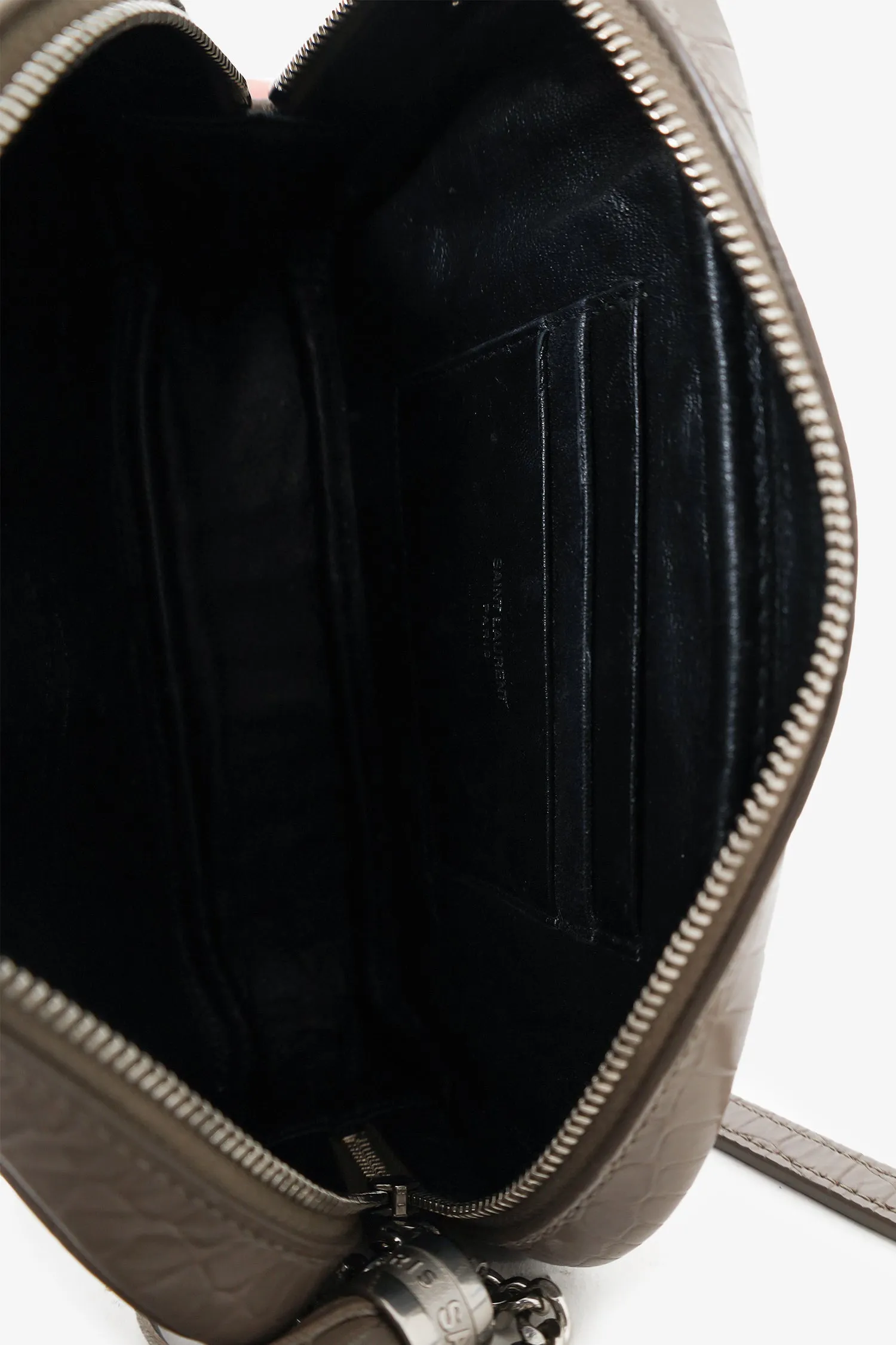 Saint Laurent Grey Calfskin Crocodile-embossed Lou Camera Mini Bag