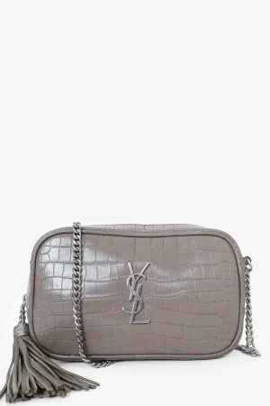 Saint Laurent Grey Calfskin Crocodile-embossed Lou Camera Mini Bag
