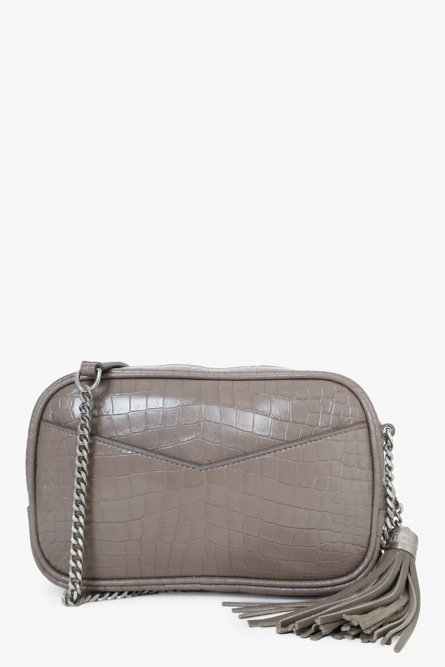 Saint Laurent Grey Calfskin Crocodile-embossed Lou Camera Mini Bag