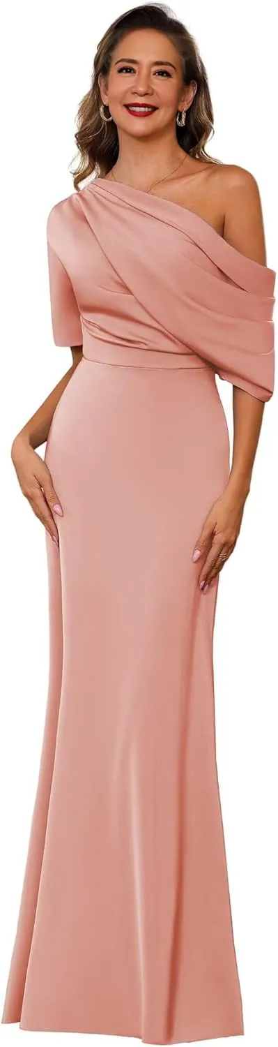 Satin Mother of The Bride Dresses for Women 2025 Mermaid One Shoulder Mother of The Groom Formal Evening Gowns