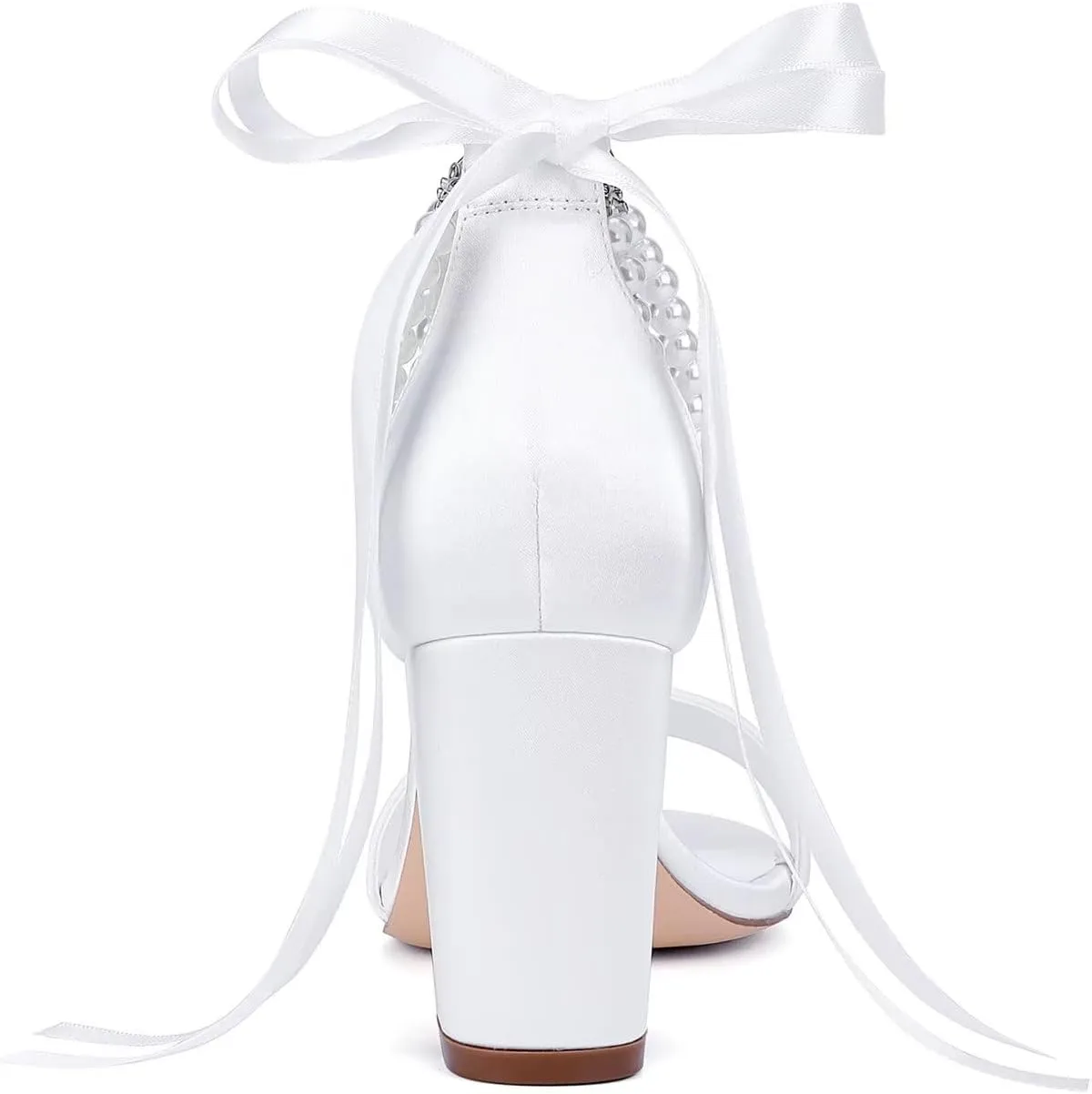 Satin Wedding Shoes for Bride Pearl Heels Bridal Shoes Wedding Heels Block Heel Wedding Sandals