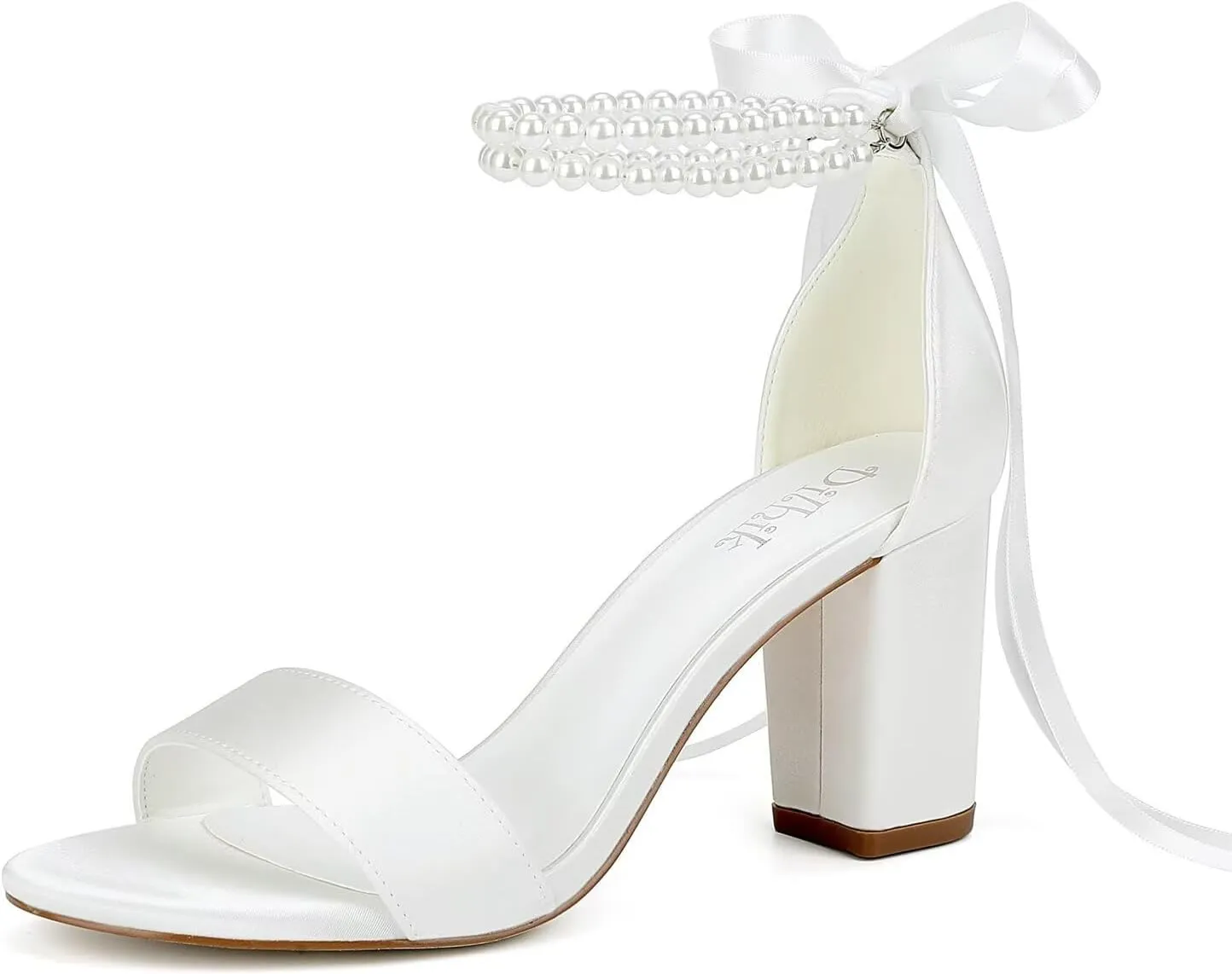 Satin Wedding Shoes for Bride Pearl Heels Bridal Shoes Wedding Heels Block Heel Wedding Sandals