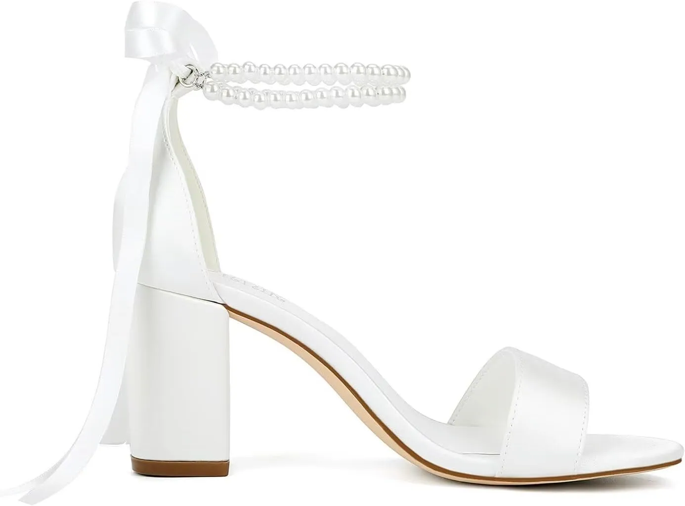 Satin Wedding Shoes for Bride Pearl Heels Bridal Shoes Wedding Heels Block Heel Wedding Sandals