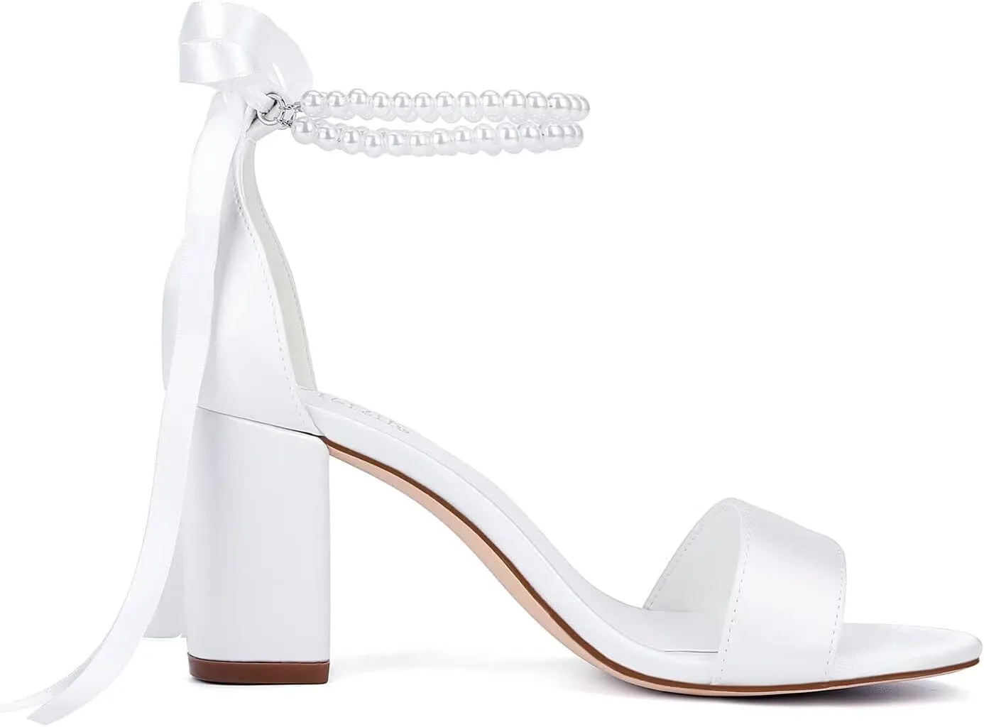 Satin Wedding Shoes for Bride Pearl Heels Bridal Shoes Wedding Heels Block Heel Wedding Sandals