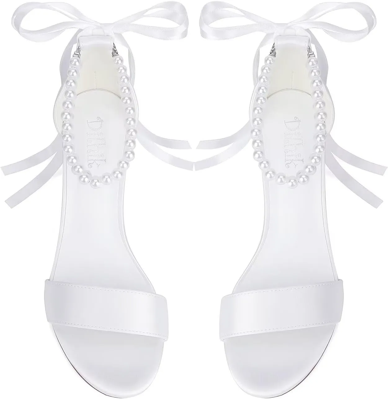Satin Wedding Shoes for Bride Pearl Heels Bridal Shoes Wedding Heels Block Heel Wedding Sandals