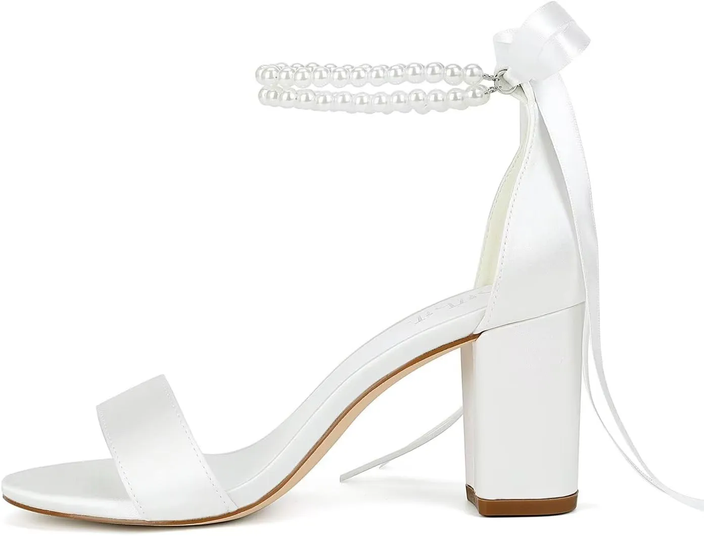 Satin Wedding Shoes for Bride Pearl Heels Bridal Shoes Wedding Heels Block Heel Wedding Sandals
