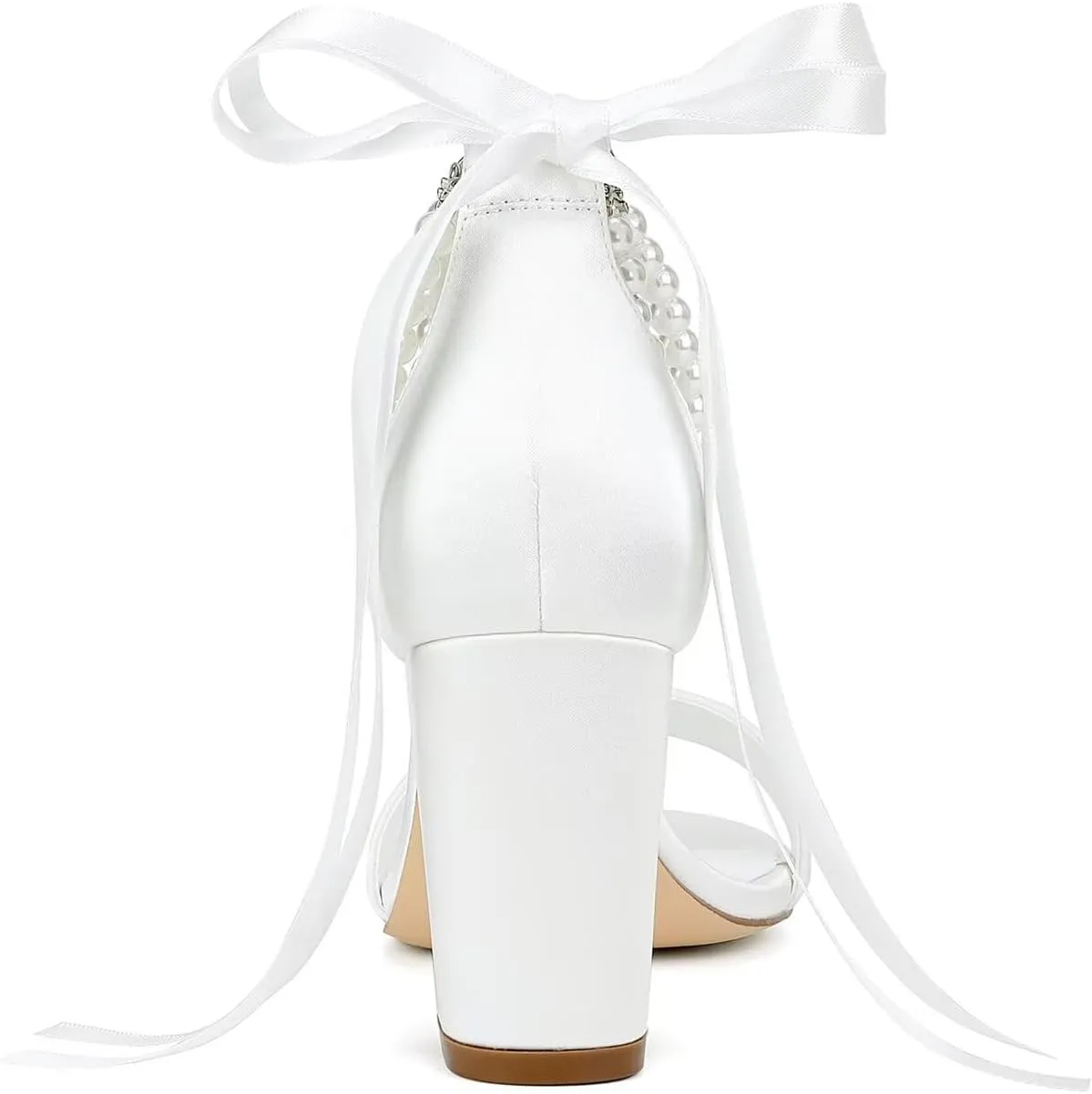 Satin Wedding Shoes for Bride Pearl Heels Bridal Shoes Wedding Heels Block Heel Wedding Sandals
