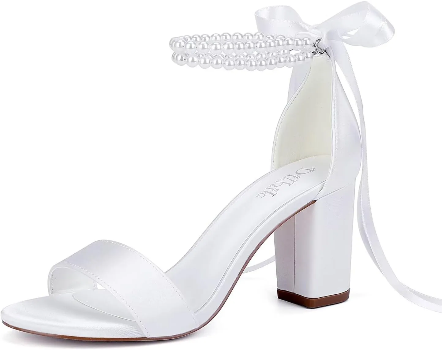 Satin Wedding Shoes for Bride Pearl Heels Bridal Shoes Wedding Heels Block Heel Wedding Sandals