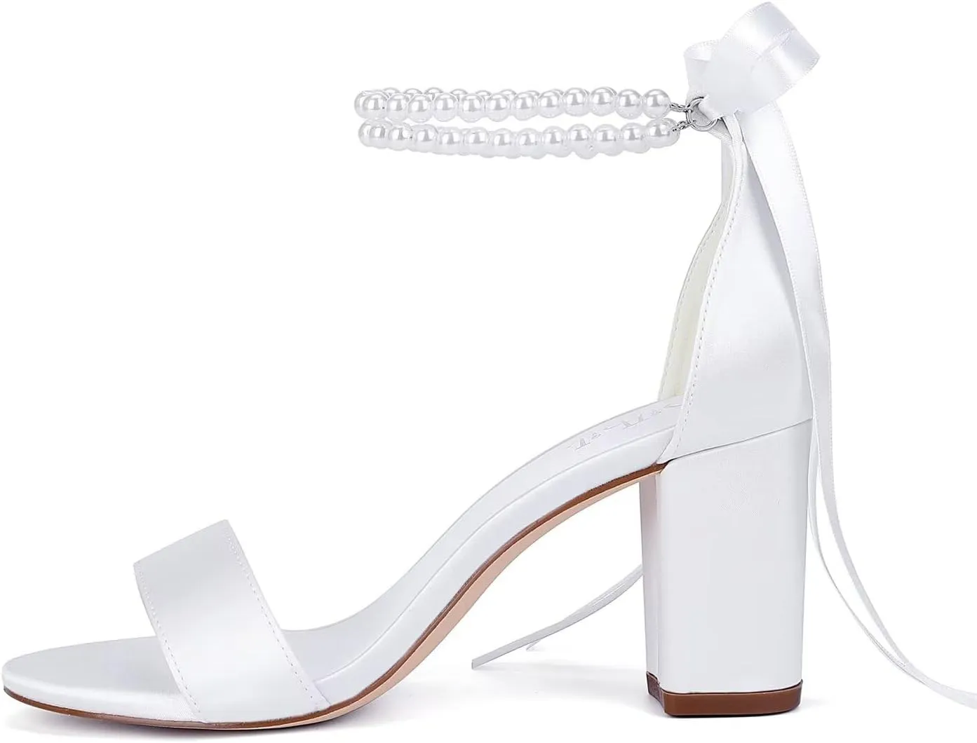 Satin Wedding Shoes for Bride Pearl Heels Bridal Shoes Wedding Heels Block Heel Wedding Sandals