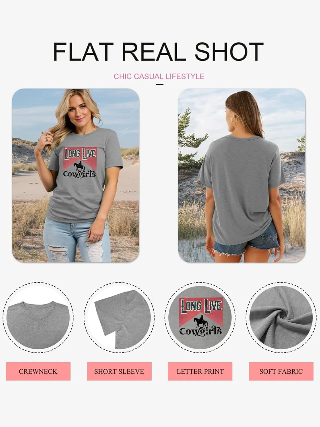 Savarana Western Cowgirls Shirts Women Vintage Graphic Tee Tops Funny Letter Print Country Music Tshirt