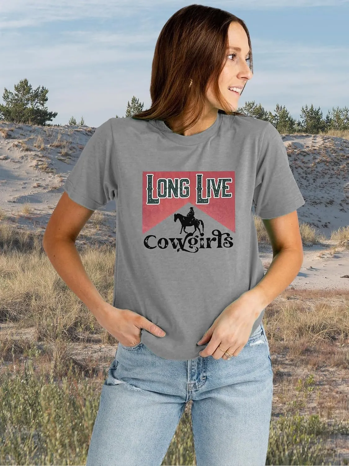 Savarana Western Cowgirls Shirts Women Vintage Graphic Tee Tops Funny Letter Print Country Music Tshirt