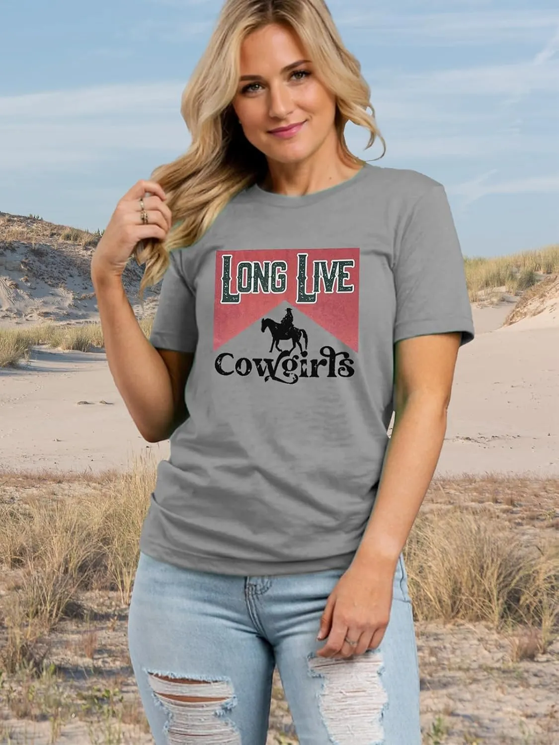 Savarana Western Cowgirls Shirts Women Vintage Graphic Tee Tops Funny Letter Print Country Music Tshirt