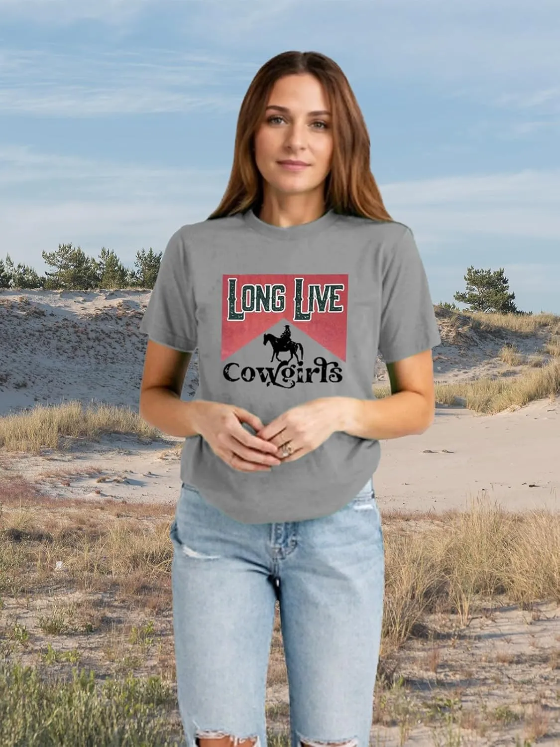 Savarana Western Cowgirls Shirts Women Vintage Graphic Tee Tops Funny Letter Print Country Music Tshirt