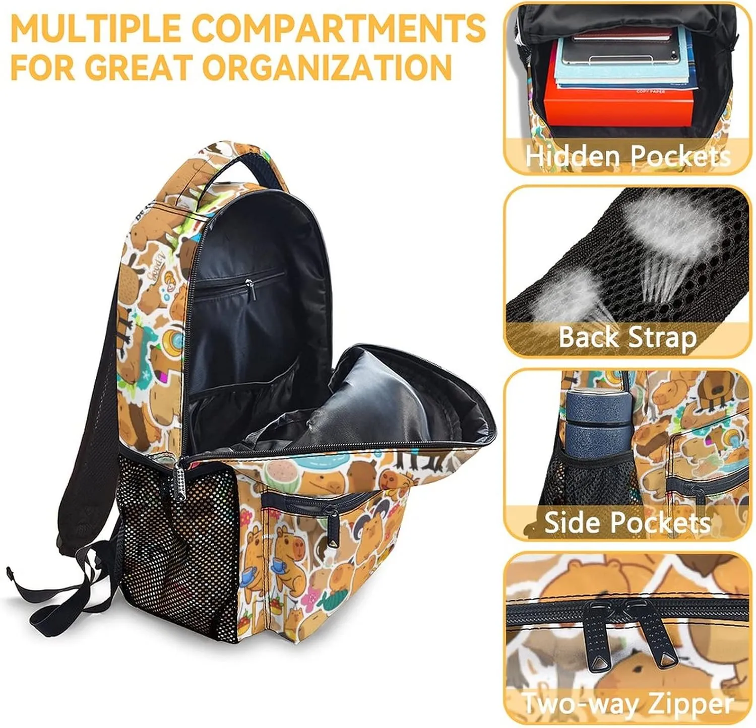 School Backpack for Kids, 17 Inch Cute Backpacks for Middle School, Yellow Durable Bookbag for Girls, Boys