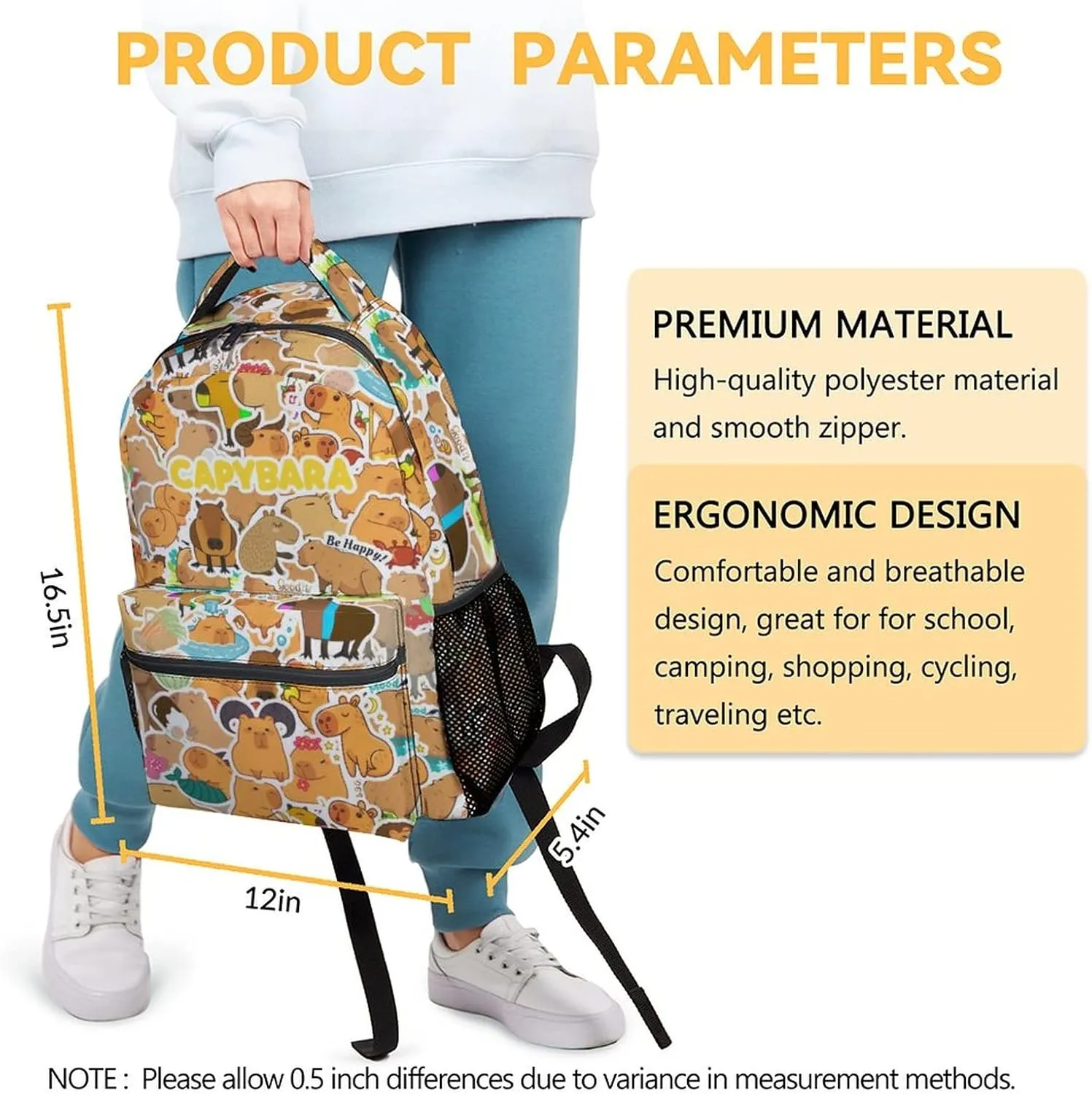 School Backpack for Kids, 17 Inch Cute Backpacks for Middle School, Yellow Durable Bookbag for Girls, Boys