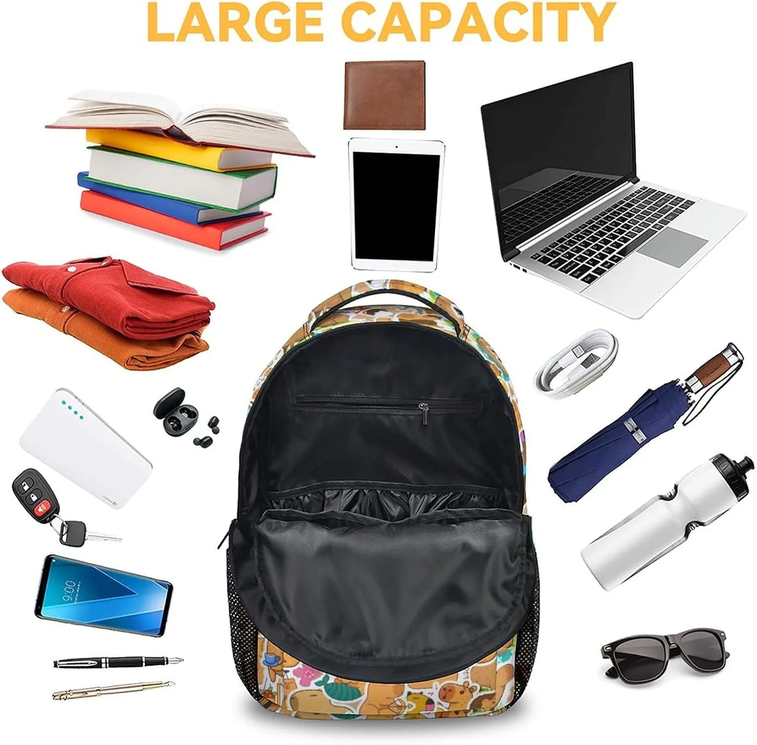 School Backpack for Kids, 17 Inch Cute Backpacks for Middle School, Yellow Durable Bookbag for Girls, Boys