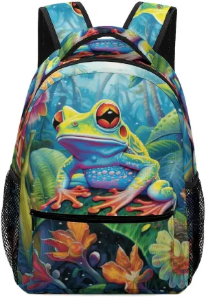 School Backpacks Frog Jungle Bookbag Student Backpack Shoulder Bag Casual Daypack for Boys Girls