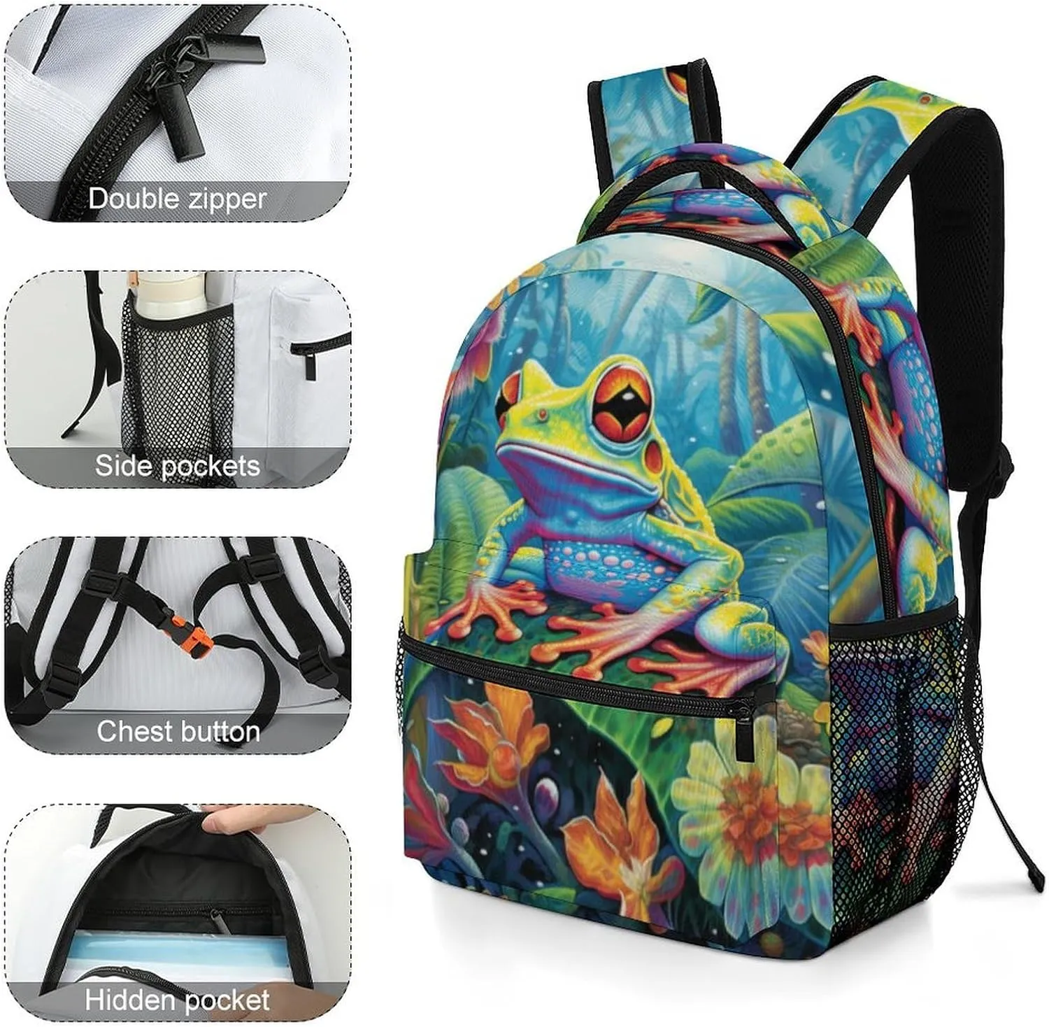 School Backpacks Frog Jungle Bookbag Student Backpack Shoulder Bag Casual Daypack for Boys Girls