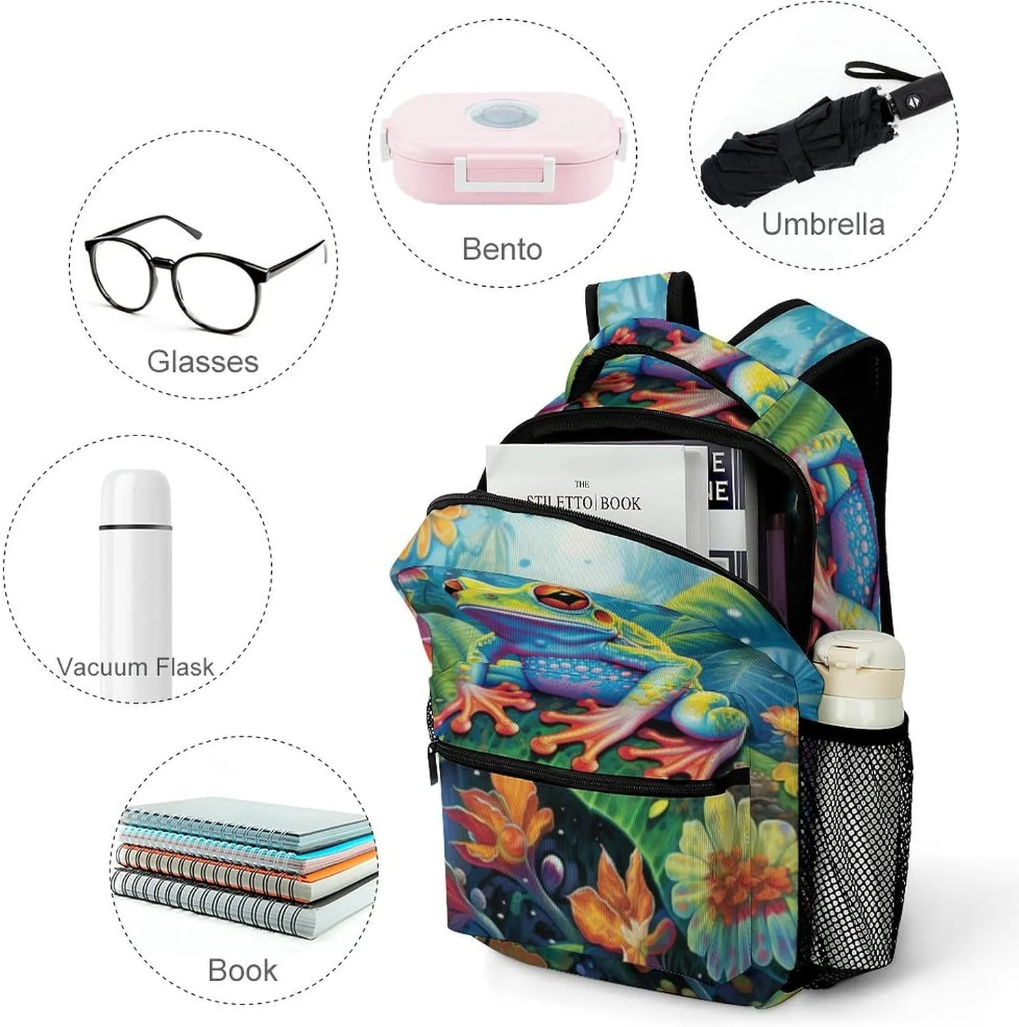School Backpacks Frog Jungle Bookbag Student Backpack Shoulder Bag Casual Daypack for Boys Girls