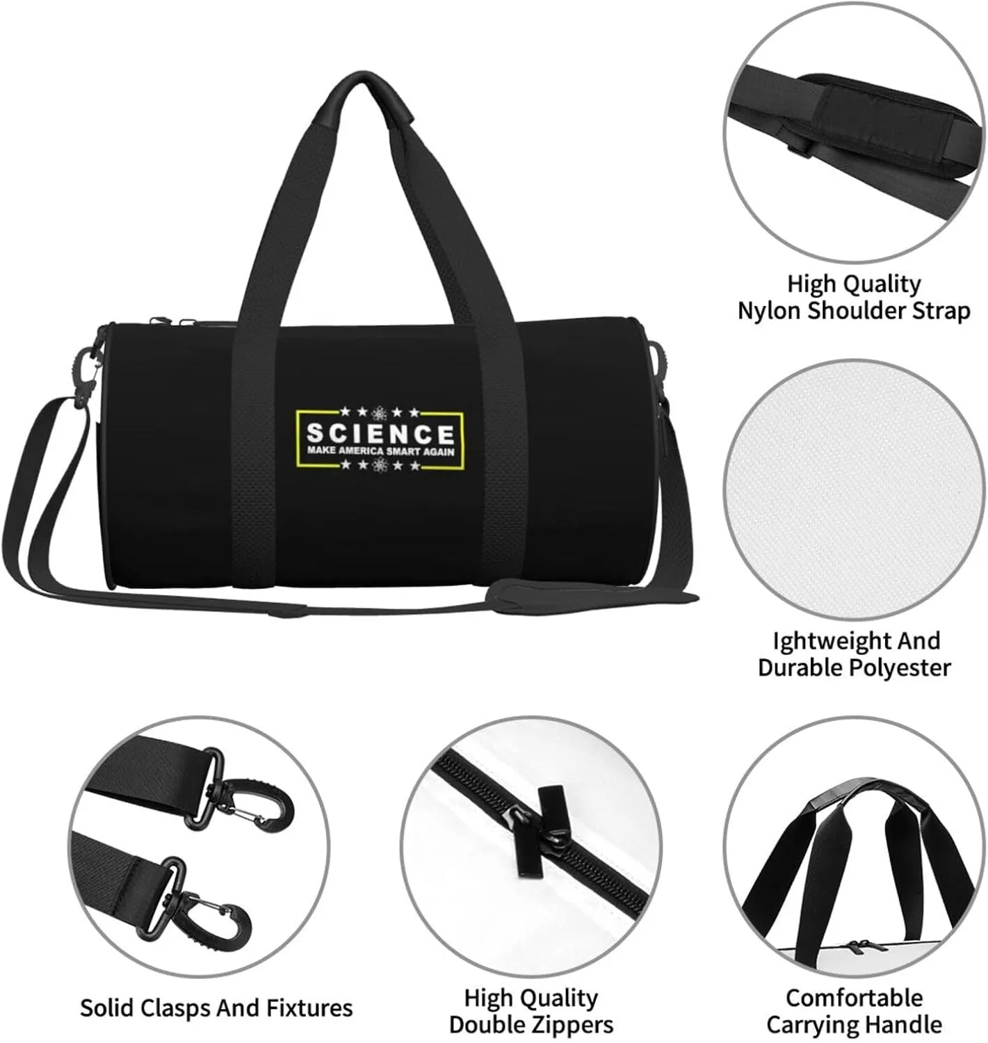 Science Make America Smart Again Travel Luggage Duffel Bag Sports Rolling Foldable Duffel Bag, Black