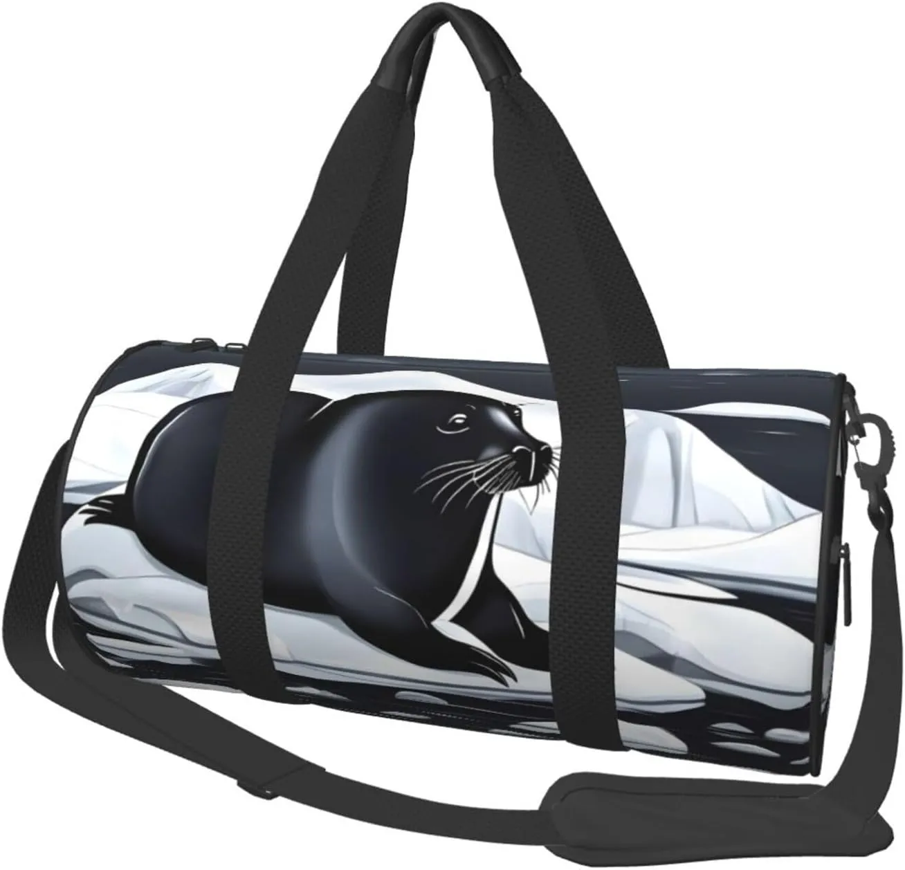 Seals On Ice# Round Large Capacity Foldable Duffel Bag For Women Men, Gym Tote, Sports Duffel.