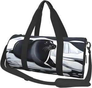Seals On Ice# Round Large Capacity Foldable Duffel Bag For Women Men, Gym Tote, Sports Duffel.