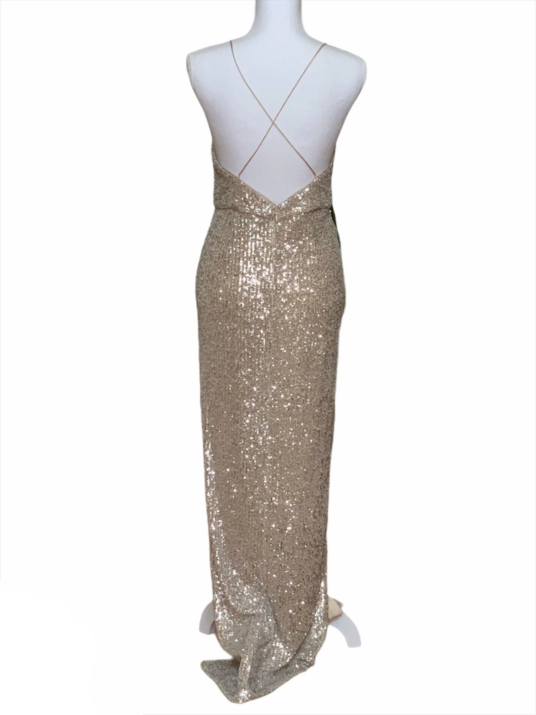 Sequined Criss-Cross Back Gown