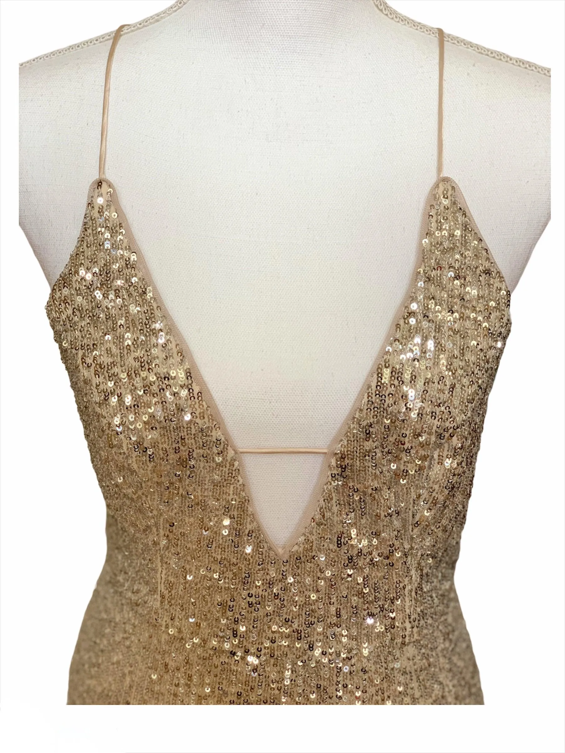 Sequined Criss-Cross Back Gown