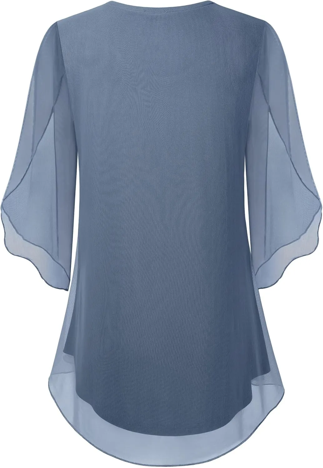 SeSe Code Womens Ruffle 3/4 Sleeve Mesh Blouses Loose Flowy Tops Stretchy Shirts