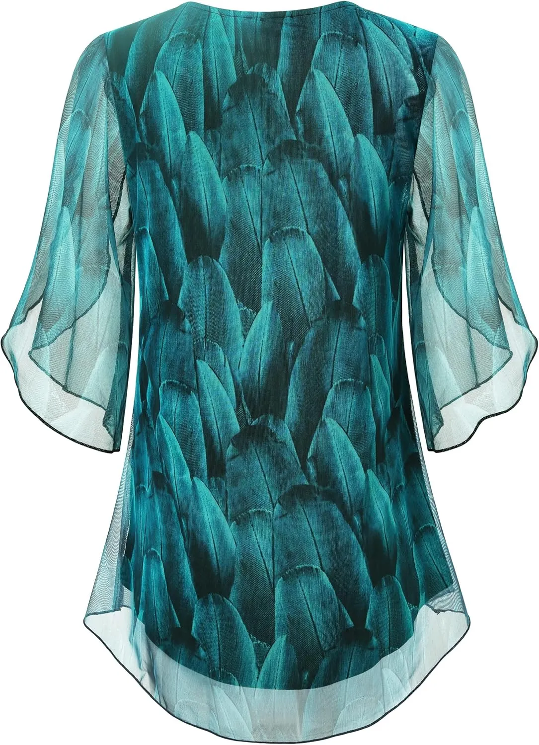 SeSe Code Womens Ruffle 3/4 Sleeve Mesh Blouses Loose Flowy Tops Stretchy Shirts