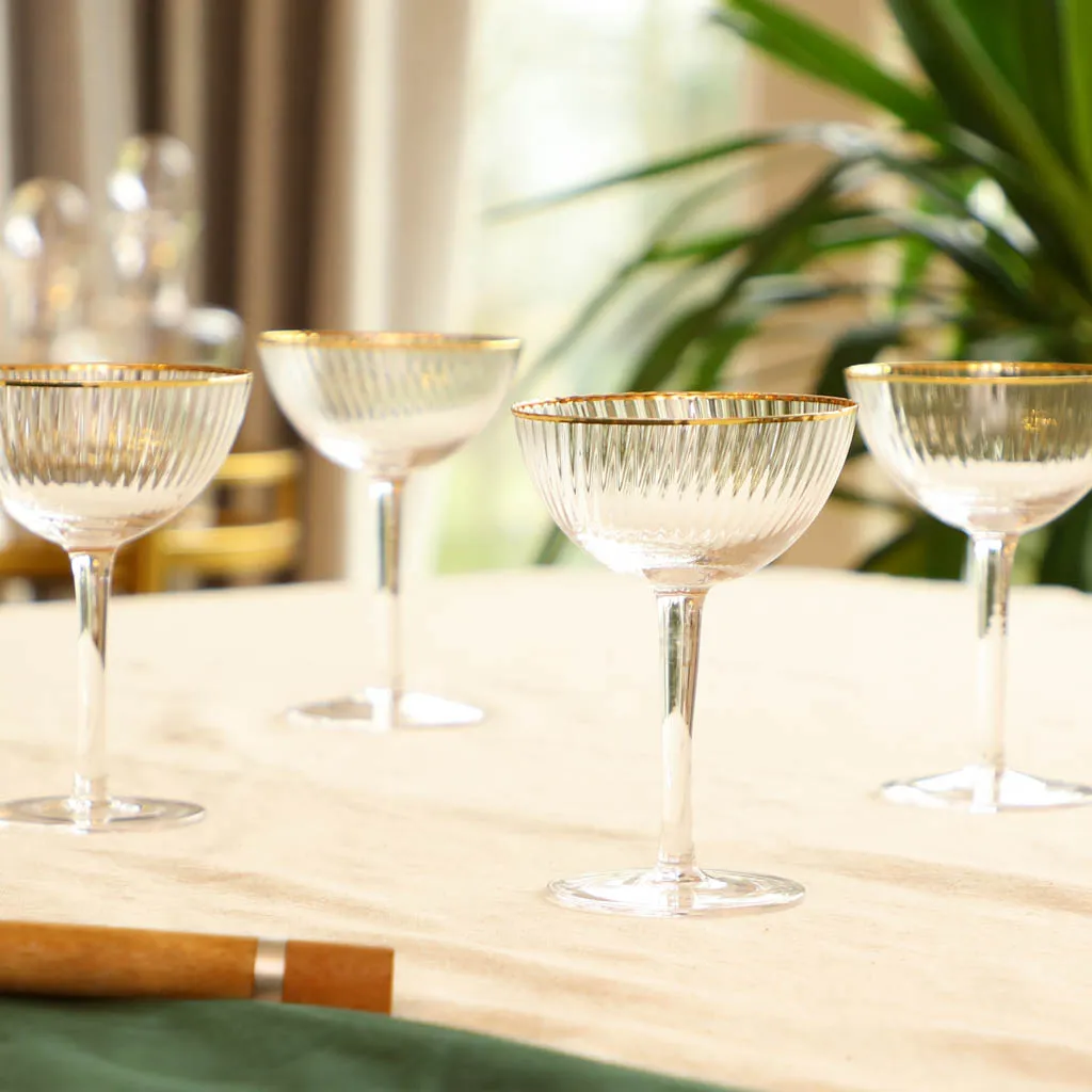 Set of 4 Gold Rimmed Champagne Saucers