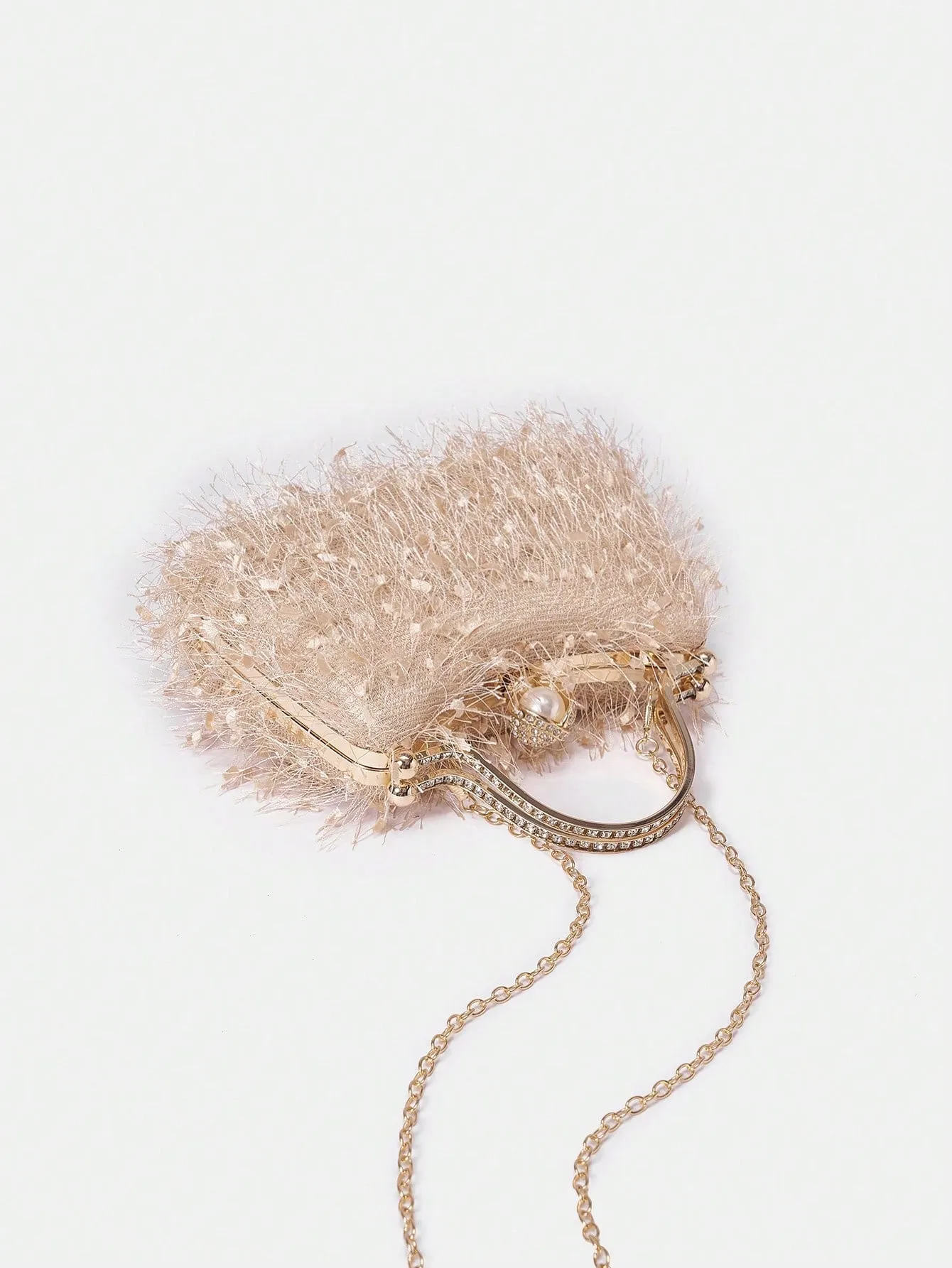 SHEIN Belle Plush Feather & Rhinestone Decor Top Handle Box Bag