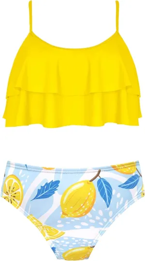 SHEKINI Girls Floral Printing Bathing Suits Ruffle Flounce Two Piece Swimsuits