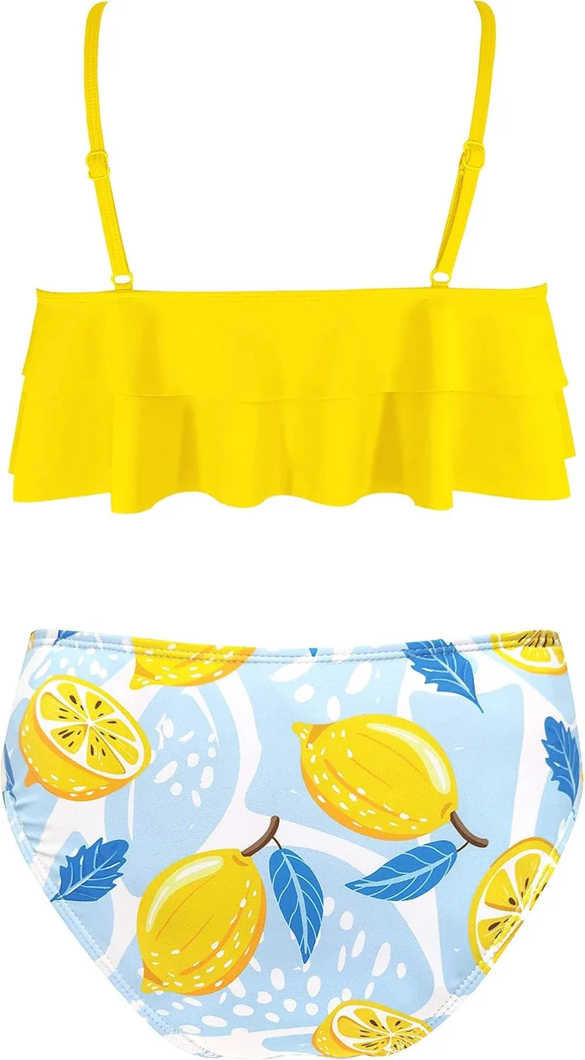 SHEKINI Girls Floral Printing Bathing Suits Ruffle Flounce Two Piece Swimsuits