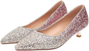 SHEMEE Women's Sequin Kitten Heel Wedding Pumps Pointed Toe Sparkly Party Wear Glitter Bridal Shoes