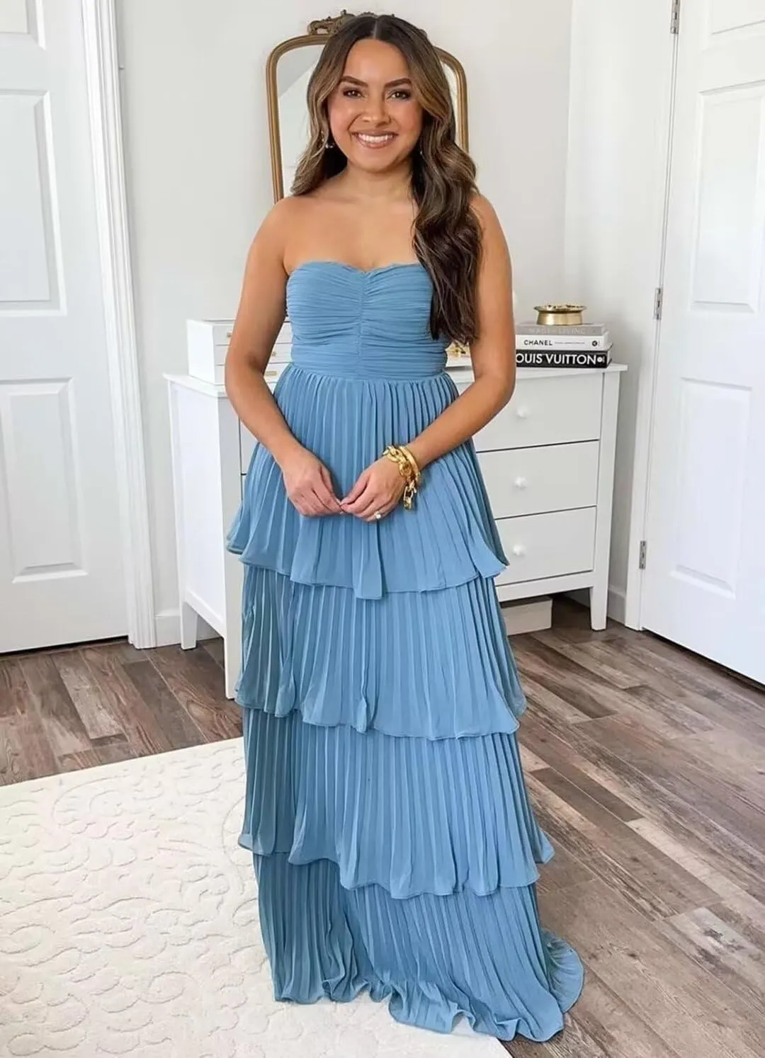 Sherri Hill Prom Dresses for Women 2024 Strapless A Line Chiffon Evening Party Gowns for Junnior Y-P1005