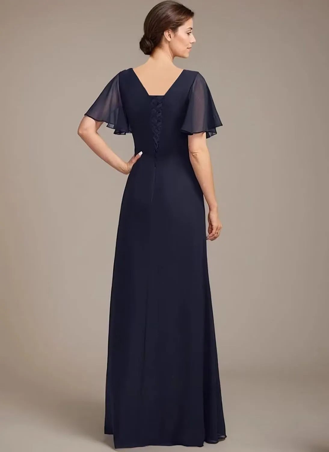 Short Sleeve Mother of The Bride Dresses for Women Ruffle Beaded Formal Evening Gowns for Wedding Guest
