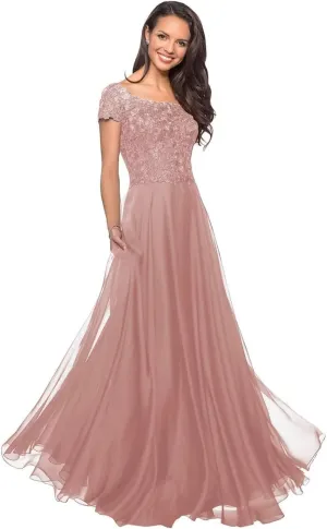 Short Sleeves Mother of The Bride Dresses for Wedding Guests Laces Appliques Chiffon Formal Evening Party Gowns