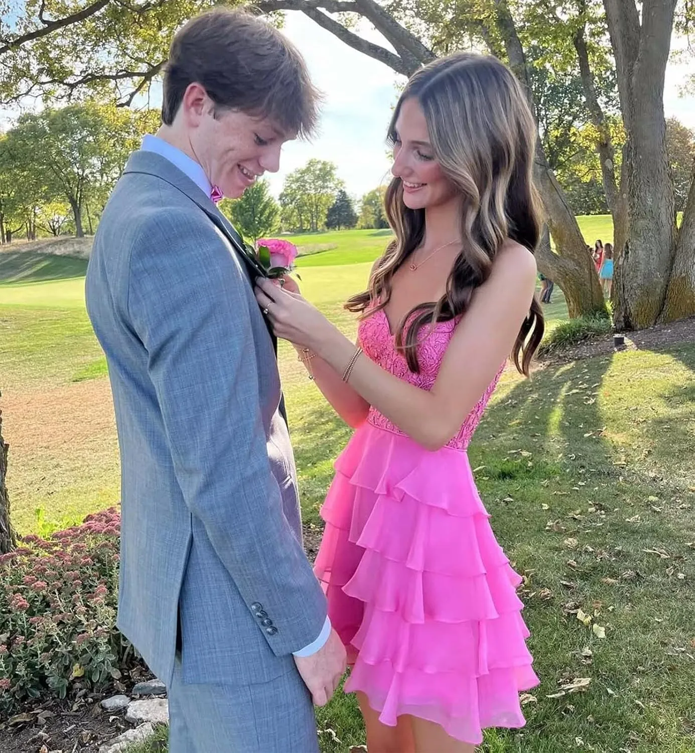 Short Strapless Homecoming Dresses for Teens 2024 Lace Corset Chiffon Tiered Ruffle Prom Dress
