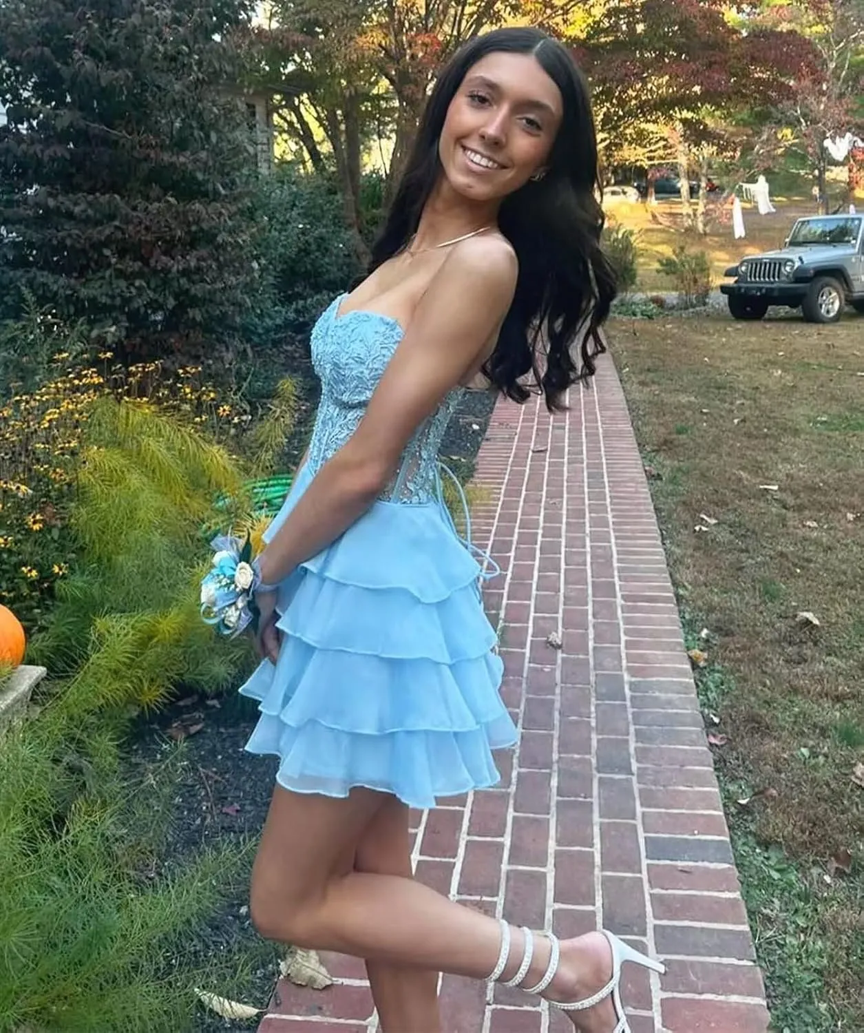 Short Strapless Homecoming Dresses for Teens 2024 Lace Corset Chiffon Tiered Ruffle Prom Dress