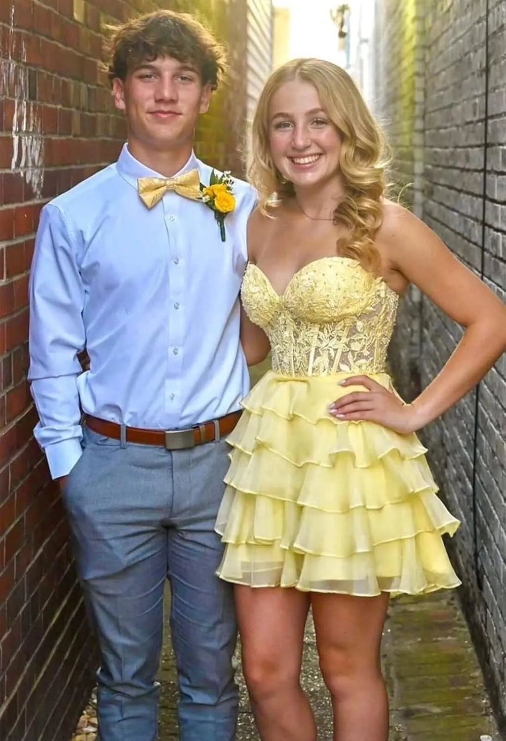 Short Strapless Homecoming Dresses for Teens 2024 Lace Corset Chiffon Tiered Ruffle Prom Dress