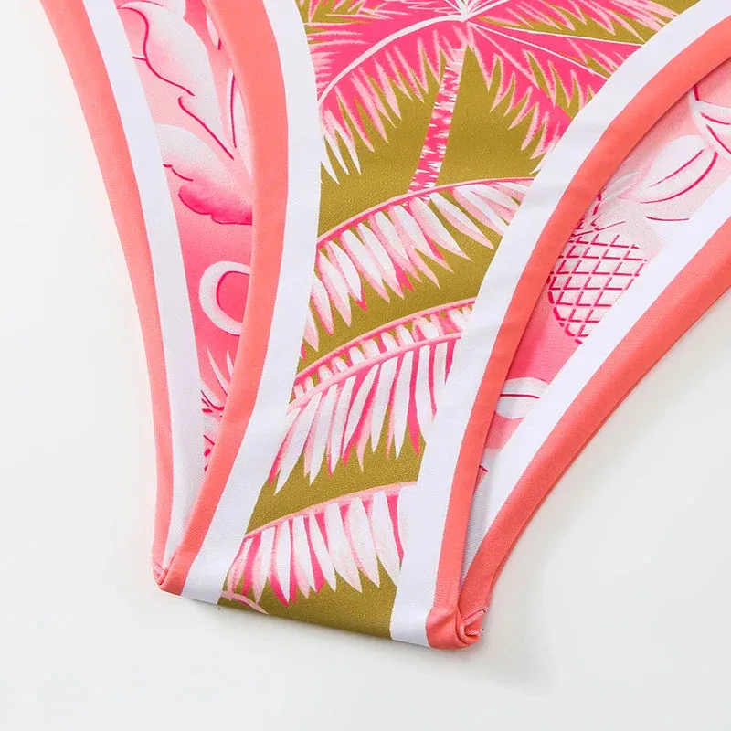 Shoulder Strappy Swimsuit Print Floral