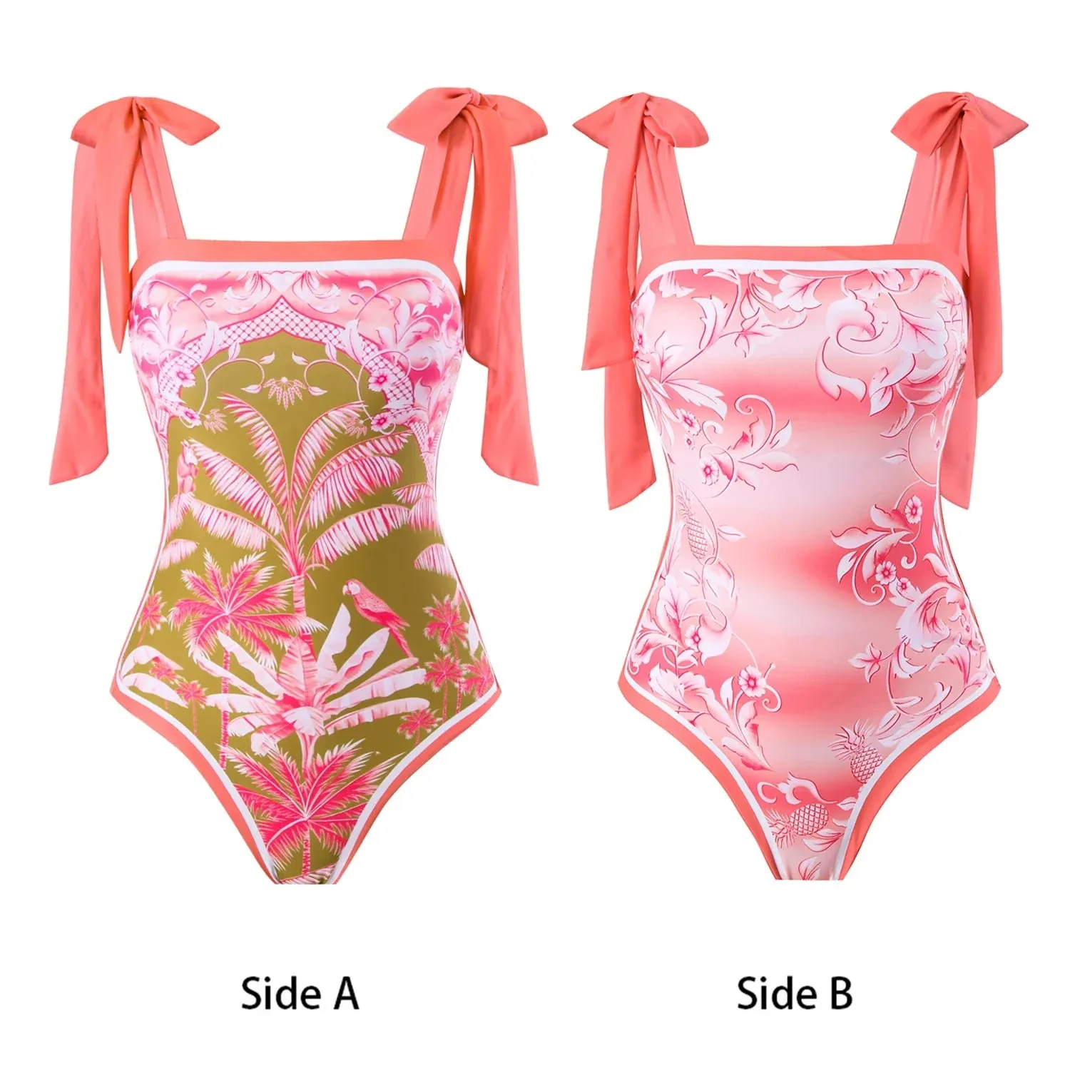 Shoulder Strappy Swimsuit Print Floral