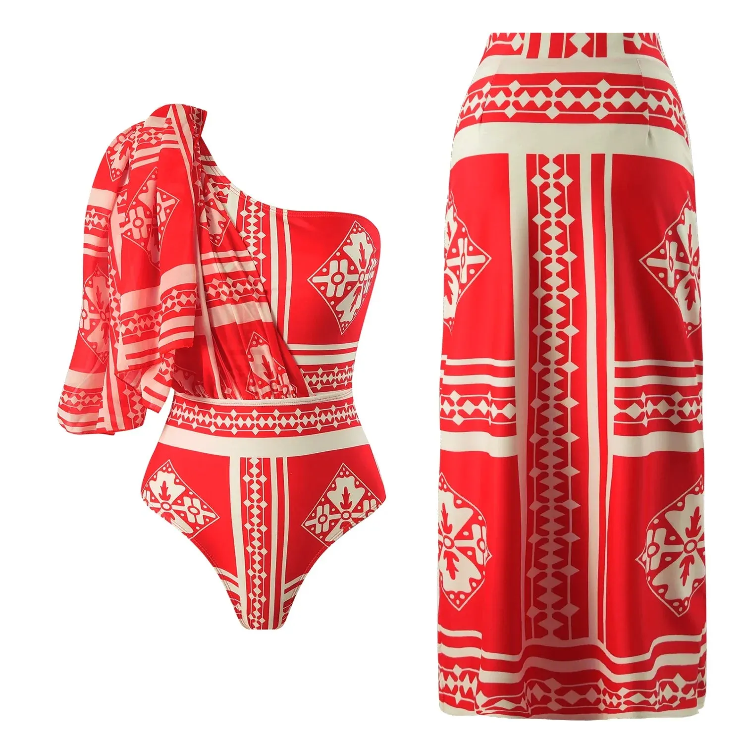 Shoulder Strappy Swimsuit Print Floral