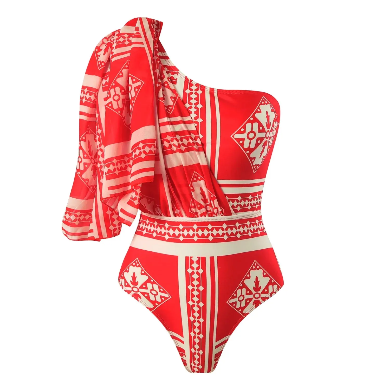 Shoulder Strappy Swimsuit Print Floral