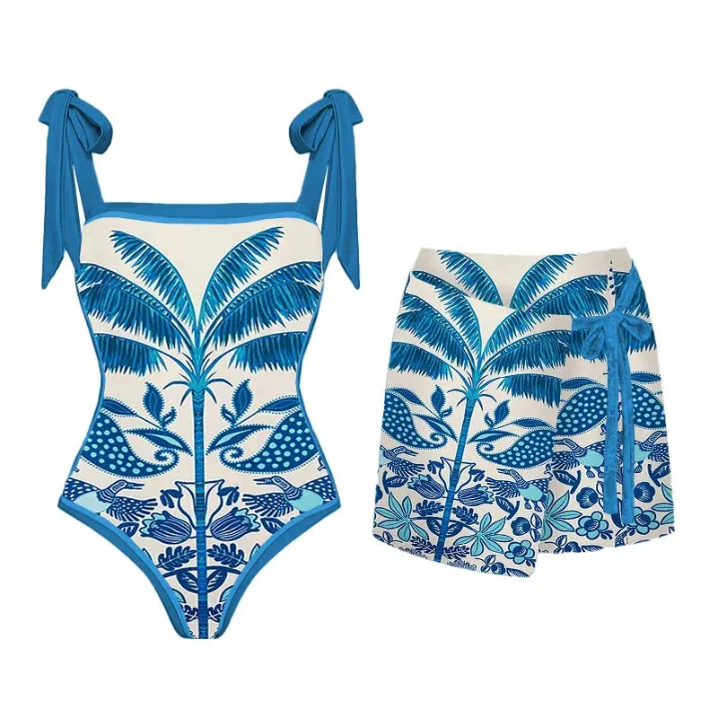 Shoulder Strappy Swimsuit Print Floral