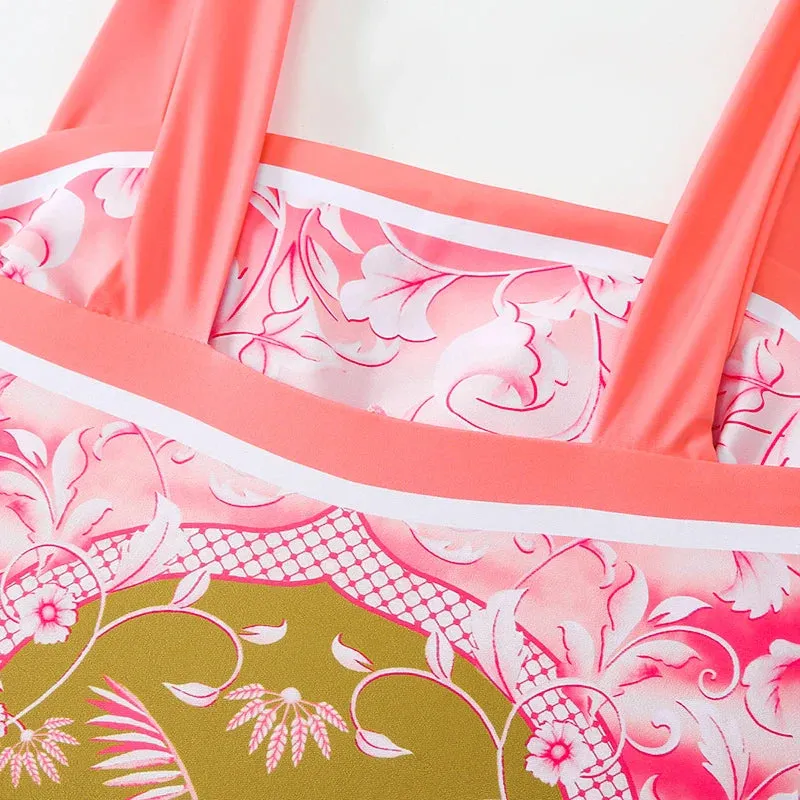 Shoulder Strappy Swimsuit Print Floral