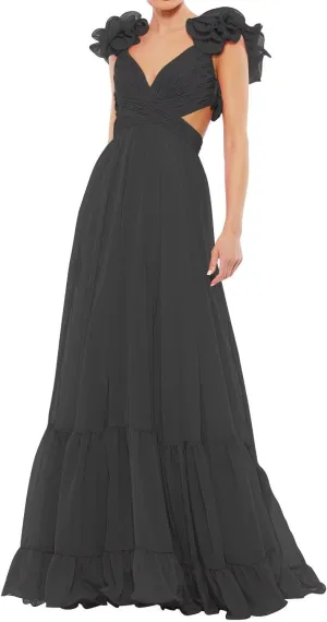 SHSUREVE Chiffon Ruffle Prom Dresses Long for Women A Line Bridesmaid Dresses Tiered Backless Formal Evening Gowns