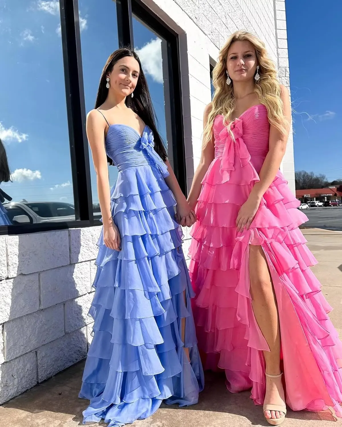SHSUREVE Chiffon Ruffle Prom Dresses with Slit A Line Sweetheart Strapless Tiered Long Evening Party Formal Gown