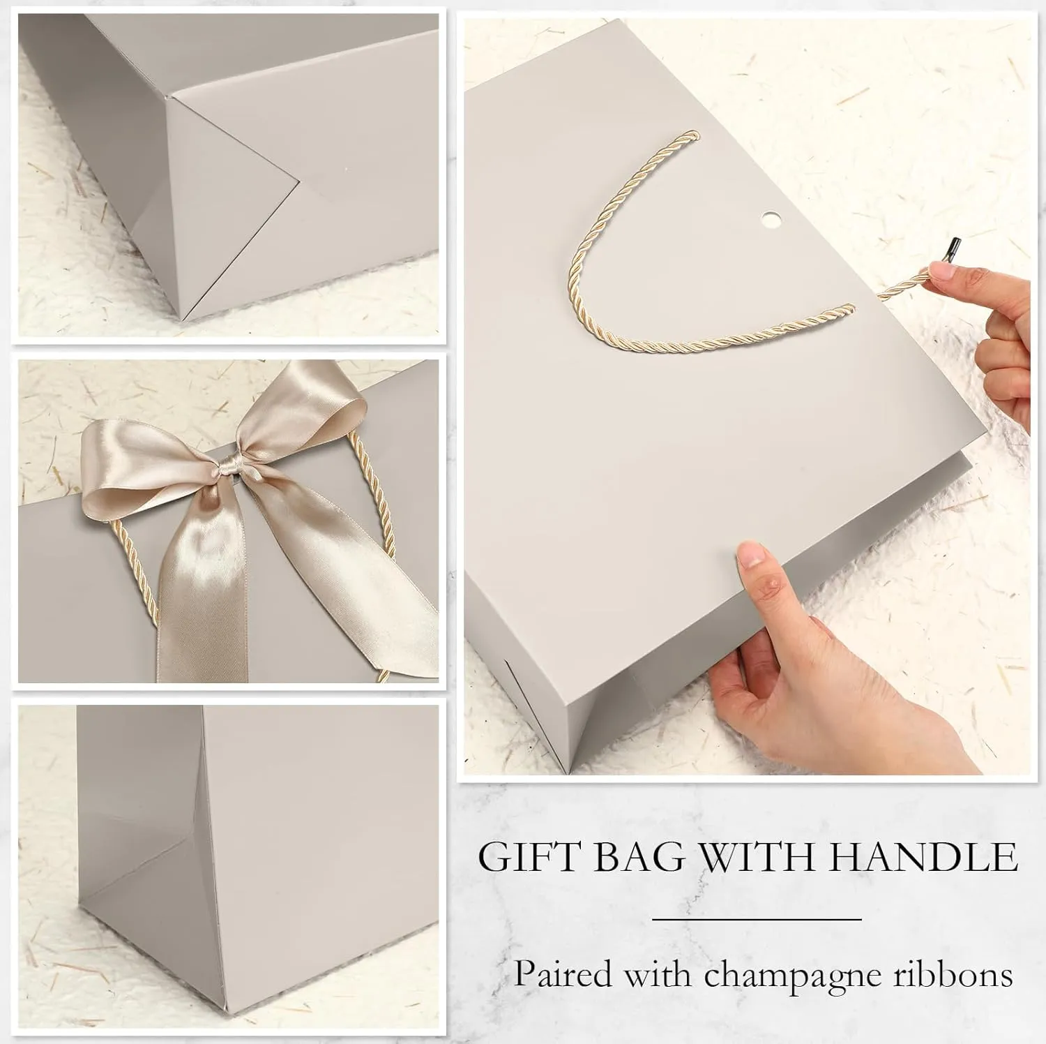 Silkfly 12 Pcs Thank You Gift Bags with Handle 11.8x10x4'' Welcome Bags Return Gifts with Bow Ribbon for Bridesmaid Baby Shower Mother's Day Graduation Wedding Housewarming Birthday(Champagne)